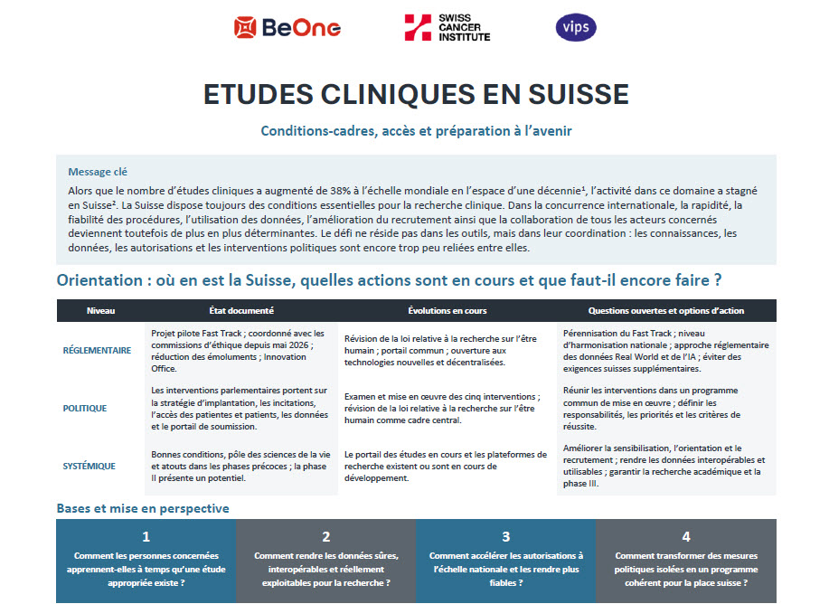 Prise de position stratégique : les essais cliniques en Suisse (Événement Horizon du 9 septembre 2026 à Bâle)