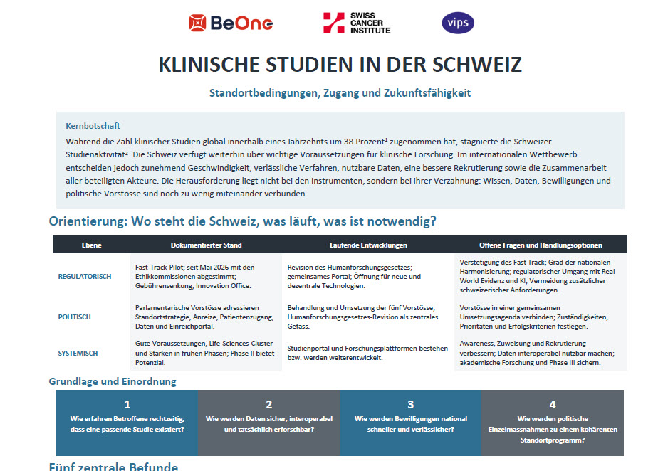 Strategisches Positionspapier: Klinische Studien in der Schweiz (Horizon Event, 09.09.26 in Basel)